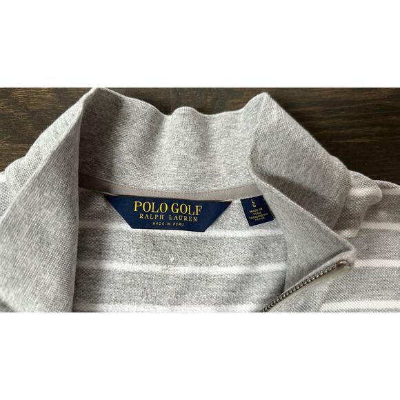 Polo Ralph Lauren Quarter Zip Golf Sweater Top Cotton Pique Striped‎ Gray~ L - Picture 3 of 5